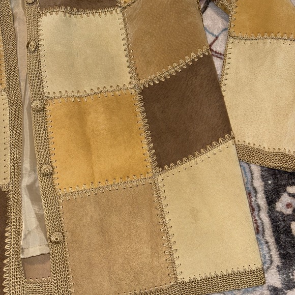 Demim & Co. Vintage Patchwork Leather Jacket Women's Medium Crocheted Buttons - Picture 2 of 8